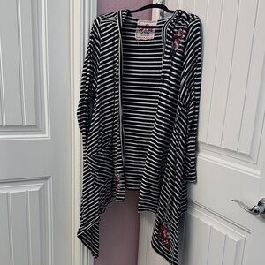 Johnny Was Striped Cardigan with Floral Embroidery